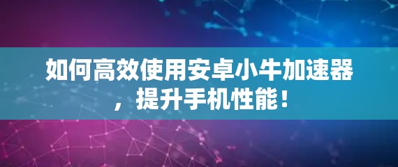 如何高效使用安卓小牛加速器,提升手机性能!